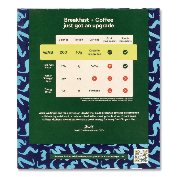 Caffeinated Protein Bar, Oatmeal Chocolate Chip, 1.8 oz Bar, 12/Box