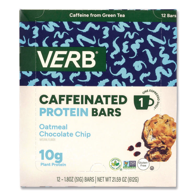 Caffeinated Protein Bar, Oatmeal Chocolate Chip, 1.8 oz Bar, 12/Box