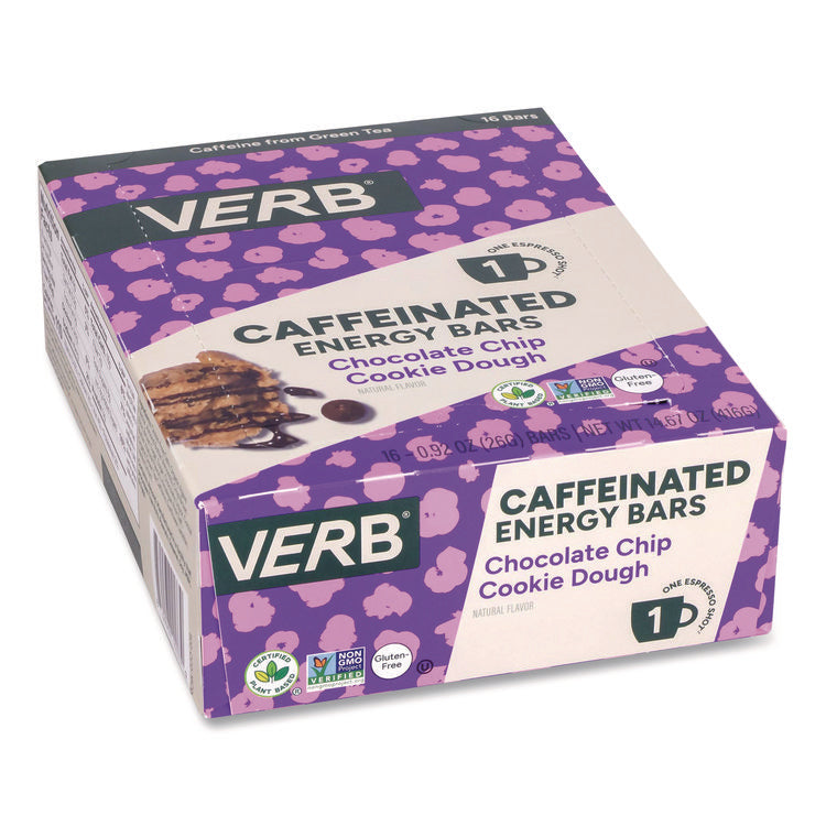 Caffeinated Energy Bar, Chocolate Chip Cookie Dough, 0.92 oz Bar, 16/Box