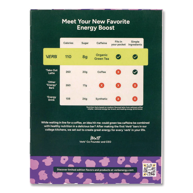 Caffeinated Energy Bar, Chocolate Chip Cookie Dough, 0.92 oz Bar, 16/Box