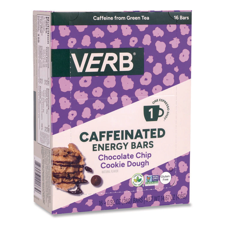 Caffeinated Energy Bar, Chocolate Chip Cookie Dough, 0.92 oz Bar, 16/Box