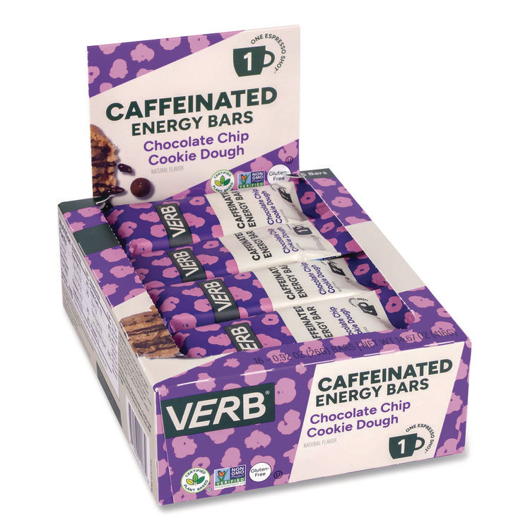 Caffeinated Energy Bar, Chocolate Chip Cookie Dough, 0.92 oz Bar, 16/Box