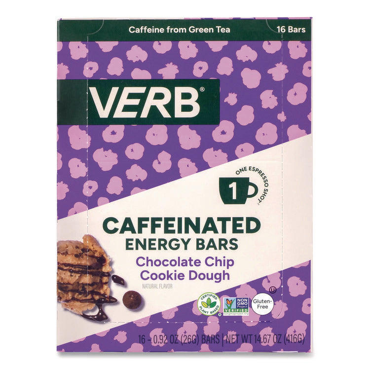 Caffeinated Energy Bar, Chocolate Chip Cookie Dough, 0.92 oz Bar, 16/Box
