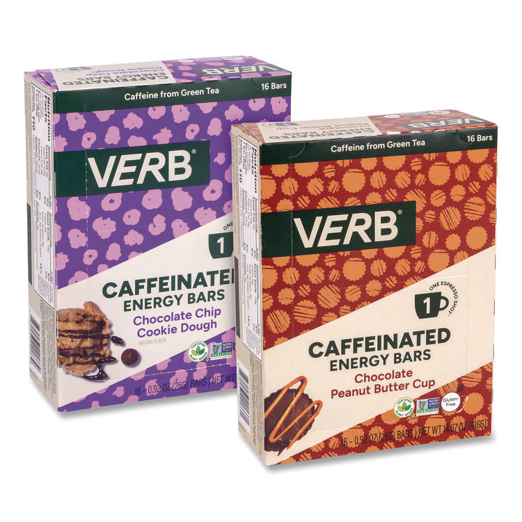 Caffeinated Energy Bar, Chocolate Peanut Butter Cup and Chocolate Chip Cookie Dough, 0.92  oz Bar, 32/Box