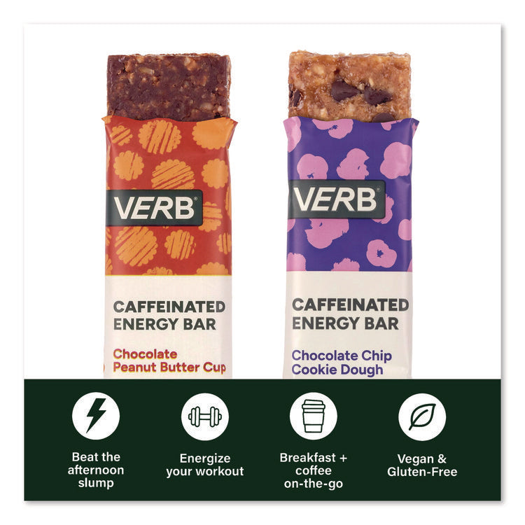 Caffeinated Energy Bar, Chocolate Peanut Butter Cup and Chocolate Chip Cookie Dough, 0.92  oz Bar, 32/Box