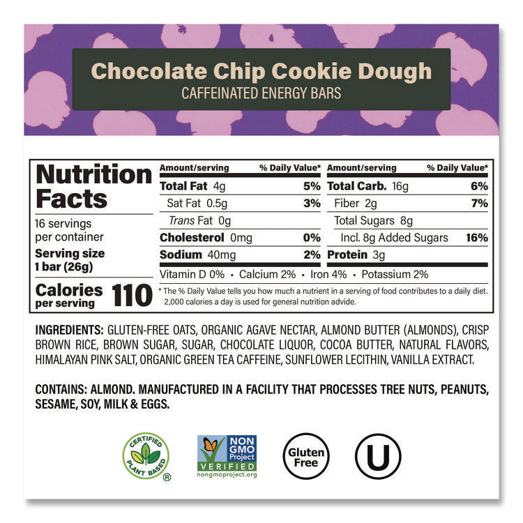 Caffeinated Energy Bar, Chocolate Peanut Butter Cup and Chocolate Chip Cookie Dough, 0.92  oz Bar, 32/Box