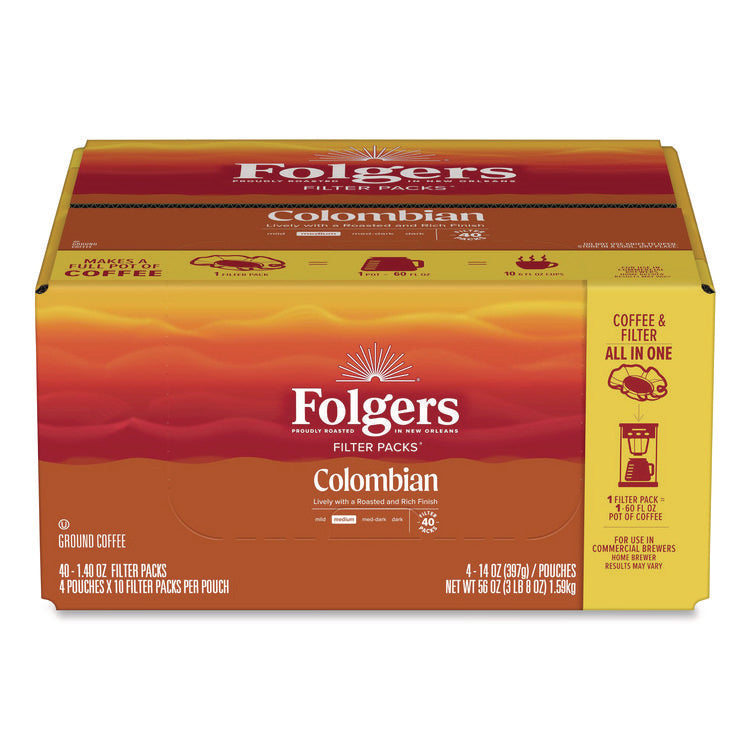 Coffee Filter Packs, 100% Colombian, 1.4 Oz Pack, 40/carton