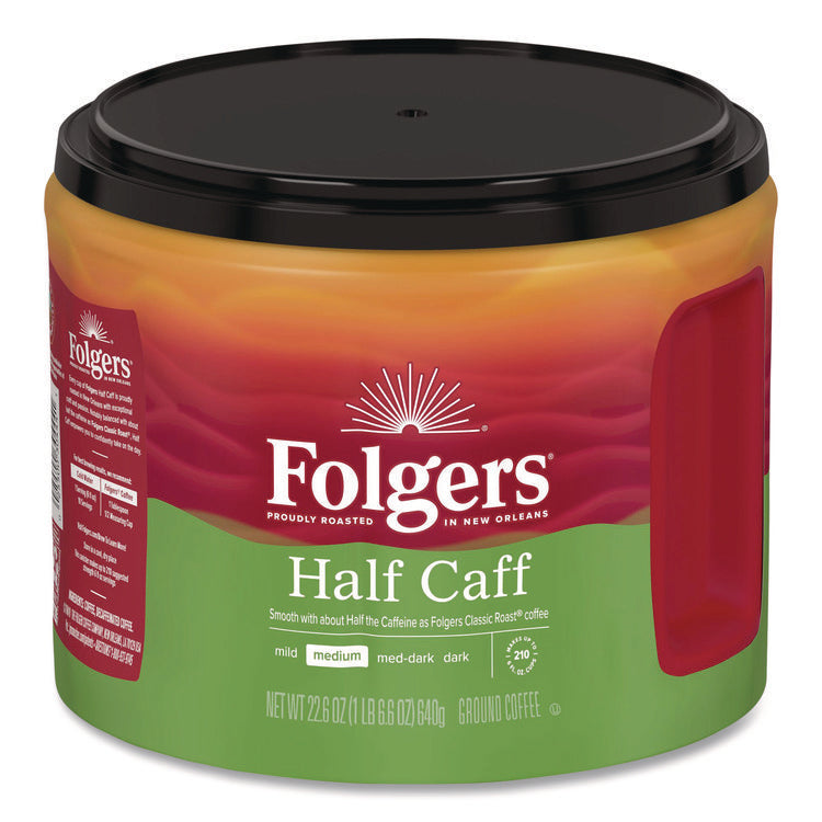 Half Caff Ground Coffee, 22.6 oz Canister, 6/Carton