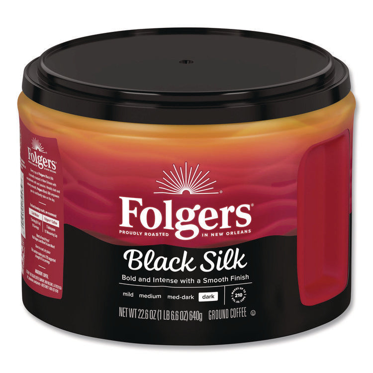 Black Silk Ground Coffee, Black 22.6 oz Canister, 6/Carton
