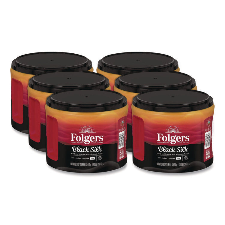 Black Silk Ground Coffee, Black 22.6 oz Canister, 6/Carton