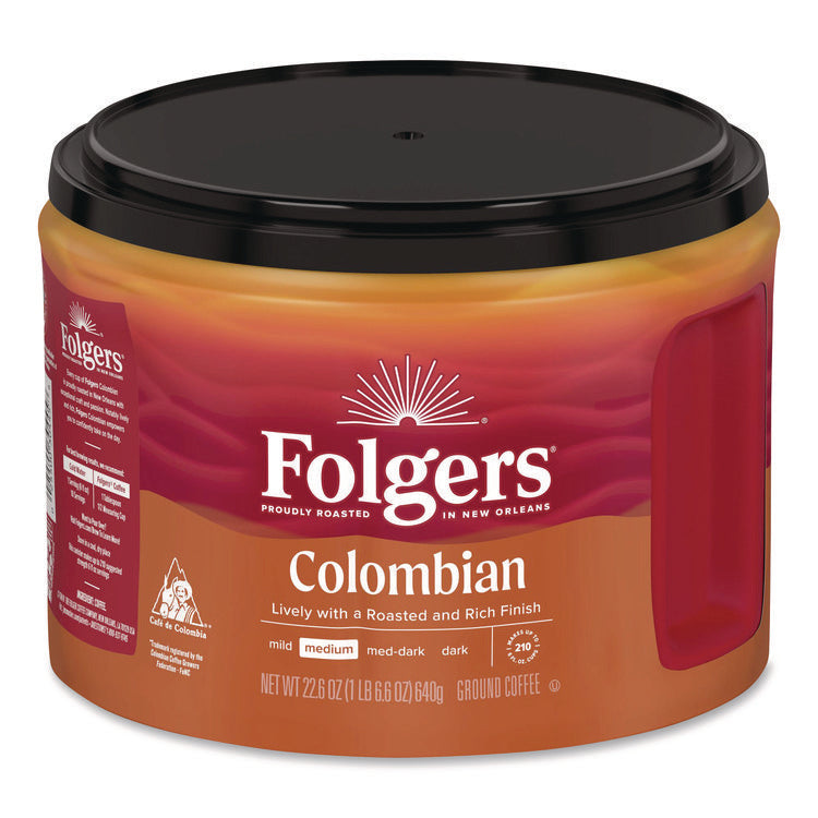 100% Columbian Coffee, 22.6 oz Canister, 6/Carton