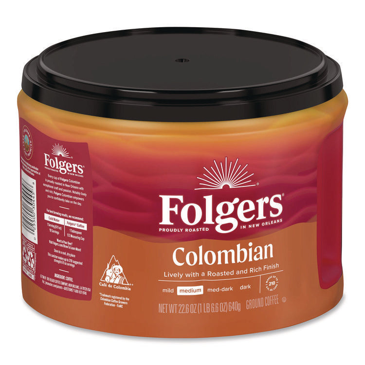 100% Columbian Coffee, 22.6 oz Canister, 6/Carton