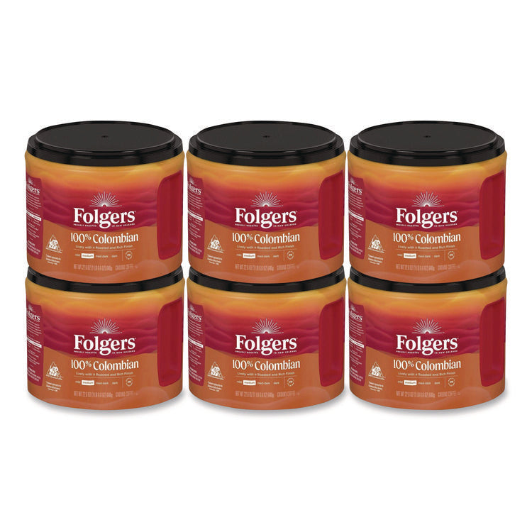 100% Columbian Coffee, 22.6 oz Canister, 6/Carton