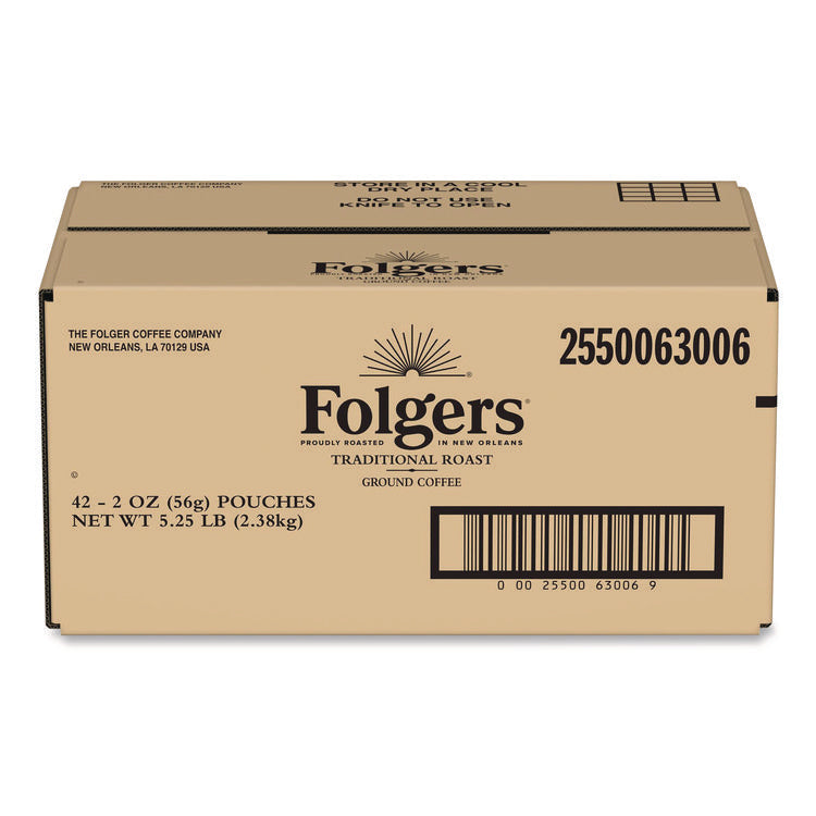 Traditional Roast Ground Coffee Fraction Packs, Traditional Roast, 2oz, 42/Carton