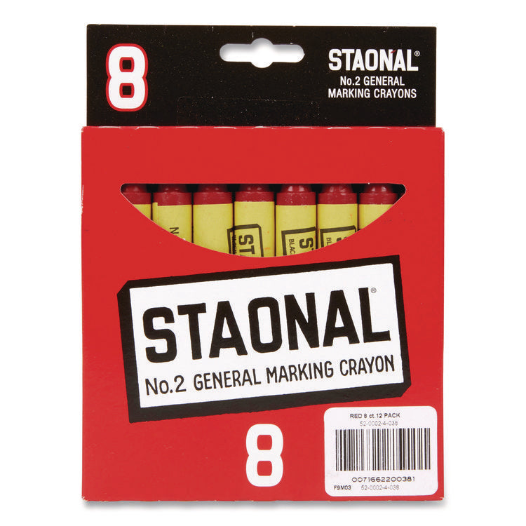 Staonal Marking Crayons, 0.56" x 5", Red, 8/Box