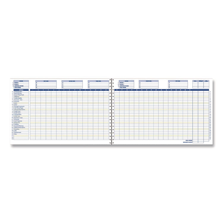 Home/Office Weekly/Monthly Budget Book, Two-Page Spread: 15 Columns, Royal Blue Cover, 7 x 10 Sheets, 32 Sheets/Book