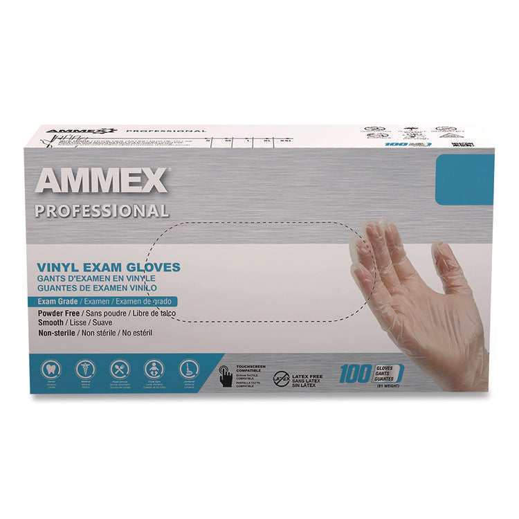 Vinyl Exam Gloves, Powder-Free, X-Large, 9.5" Long, Clear, 100/Box