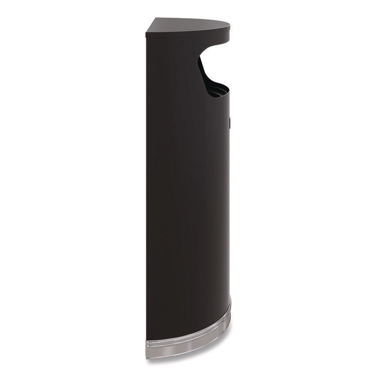 Half Round Metal Trash Can, 9 gal, Steel, Black