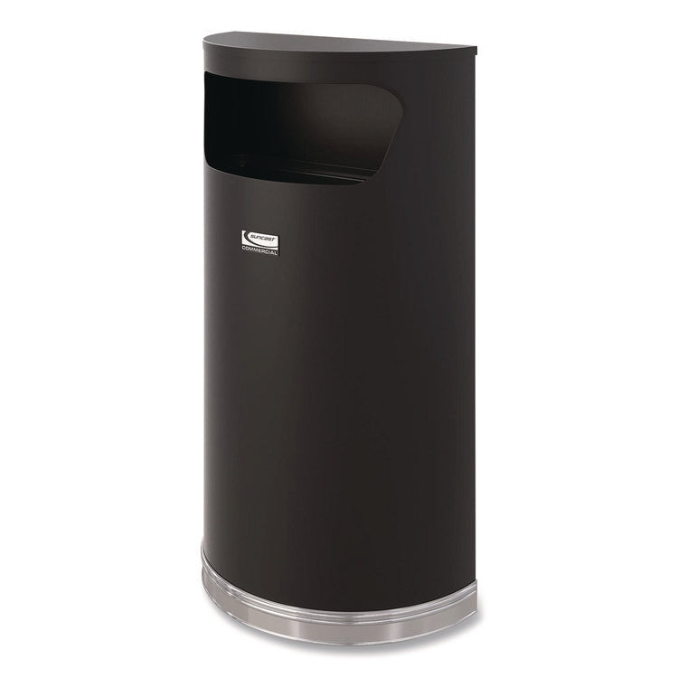 Half Round Metal Trash Can, 9 gal, Steel, Black
