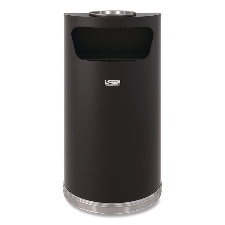 Half Round Metal Trash Can with Ashtray, 9 gal, Steel, Black