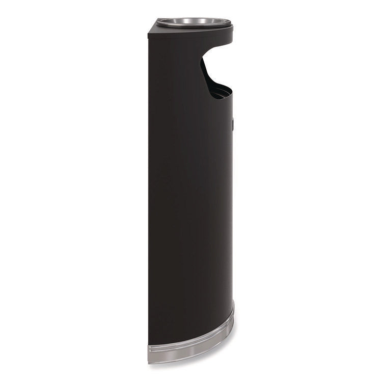 Half Round Metal Trash Can with Ashtray, 9 gal, Steel, Black