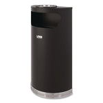 Half Round Metal Trash Can with Ashtray, 9 gal, Steel, Black