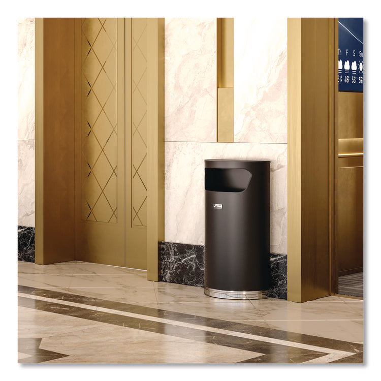 Half Round Metal Trash Can, 9 gal, Steel, Black