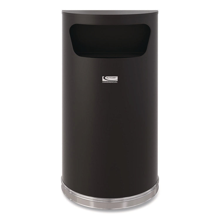 Half Round Metal Trash Can, 9 gal, Steel, Black