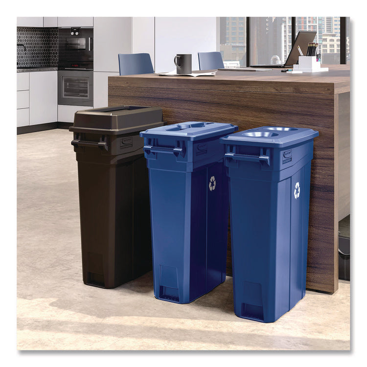 23 Gallon Resin Slim Trash Can Bottle and Can Lid, 11.87 x 20.25 x 1.41, Blue