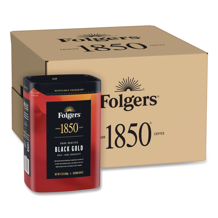 Black Gold Roast Ground Coffee, 12 oz Canister, 6/Carton