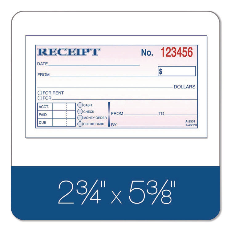 Money/Rent Receipt Book, Two-Part Carbonless, 4.88 x 2.75, 50 Forms Total