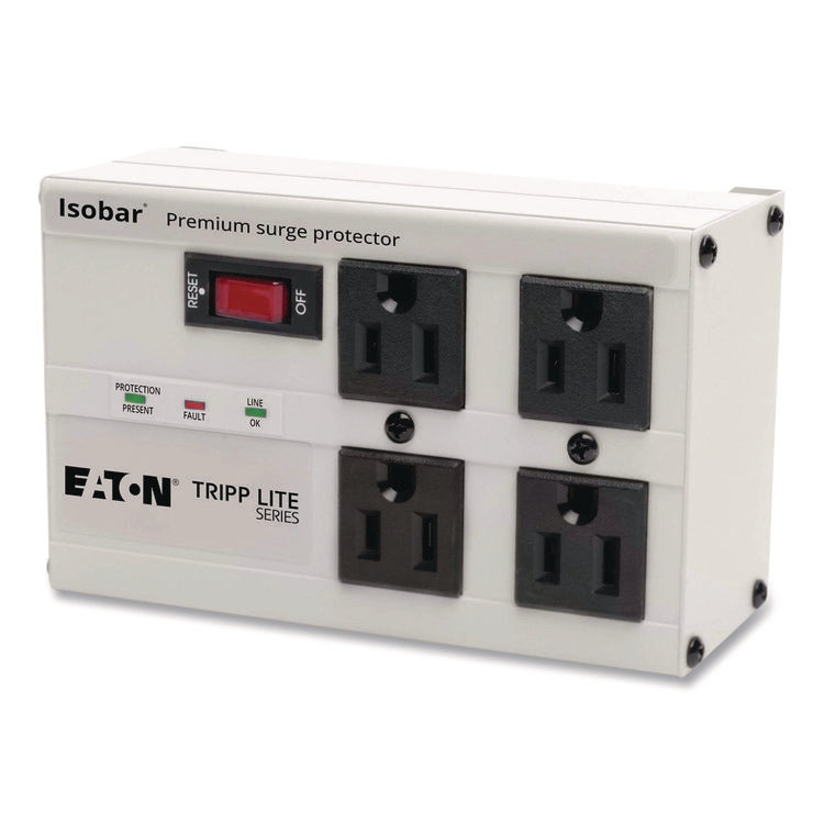 Isobar Surge Protector with Diagnostic LEDs, 4 AC Outlets, 6 ft Cord, 3,330 J, Light Gray