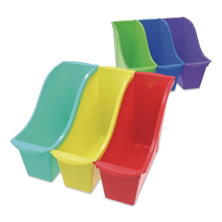 Small Book Bin, 1.5 gal, 4.5" x 11.75" x 8.5", Assorted Bright Colors, 6/Pack
