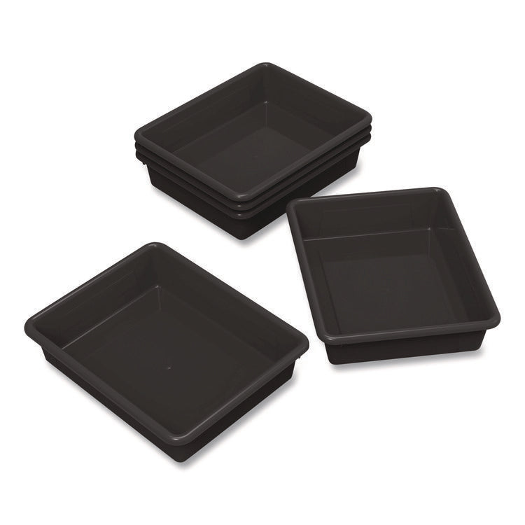 Storage Tray, Flat, 102.4 oz, 10.65" x 10.65" x 2.96", Black, 5/Pack