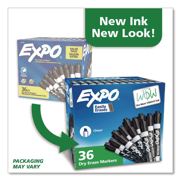 Low-Odor Dry-Erase Marker Value Pack, Broad Chisel Tip, Black, 36/box