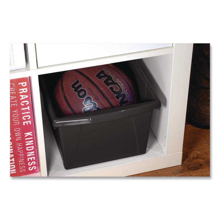 Storage Bin with Lid, 4 gal, 11.25" x 11.25" x 7.87", Black, 6/Pack