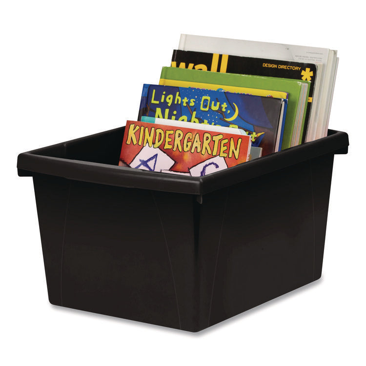 Storage Bin with Lid, 4 gal, 11.25" x 11.25" x 7.87", Black, 6/Pack