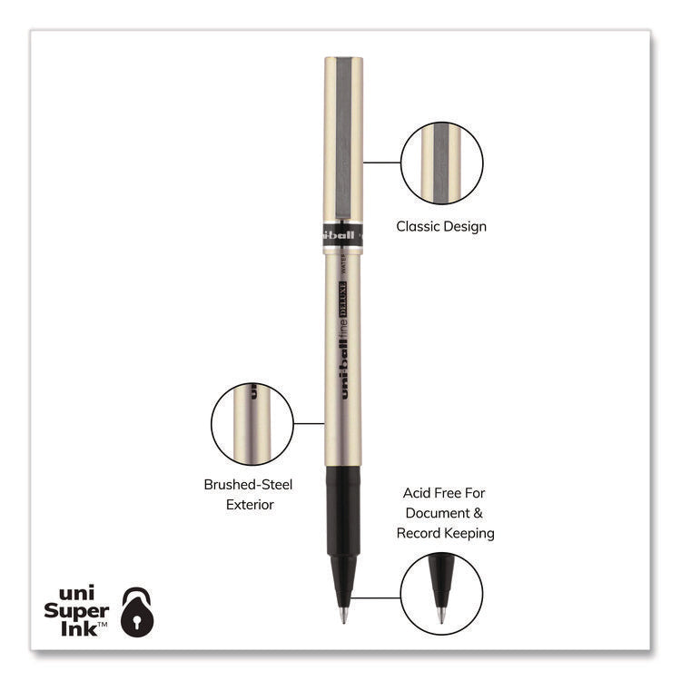 Deluxe Rollerball Pen, Stick, Fine 0.7 mm, Black Ink, Champagne/Black Barrel, Dozen