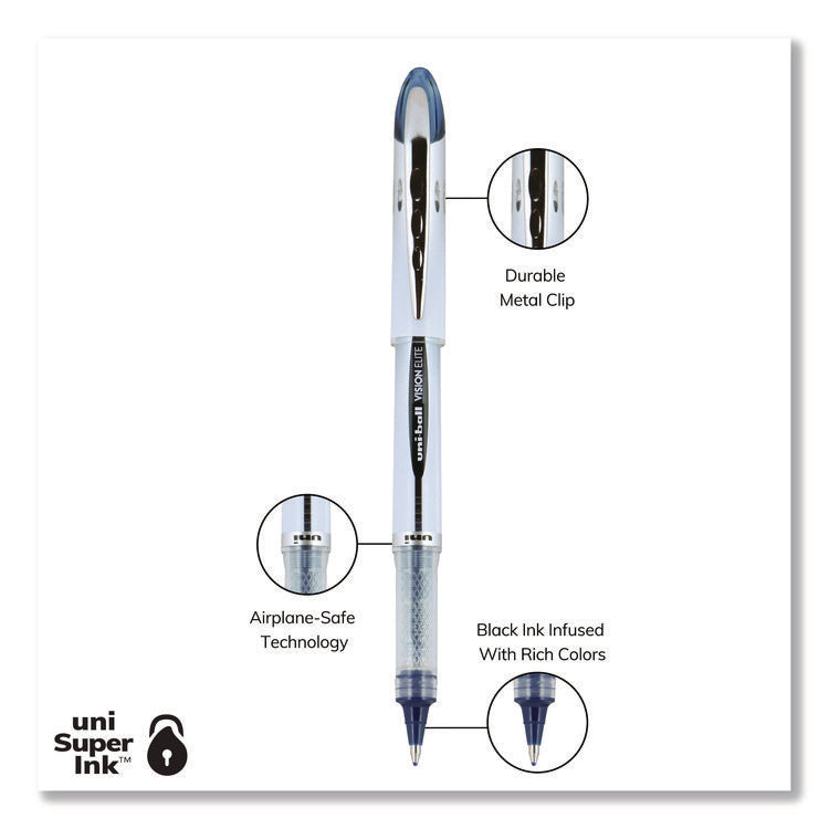 VISION ELITE BLX Series Hybrid Gel Pen, Stick, Bold 0.8 mm, Blue-Infused Black Ink, White/Blue/Clear Barrel