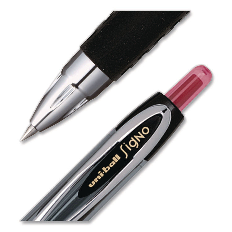 Signo 207 Gel Pen, Retractable, Fine 0.5 mm, Red Ink, Smoke/Black/Red Barrel, Dozen