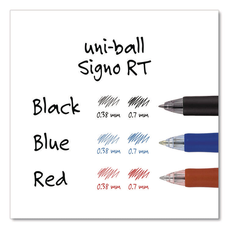 Signo Gel Pen, Retractable, Medium 0.7 mm, Black Ink, Silver/Black Barrel, Dozen