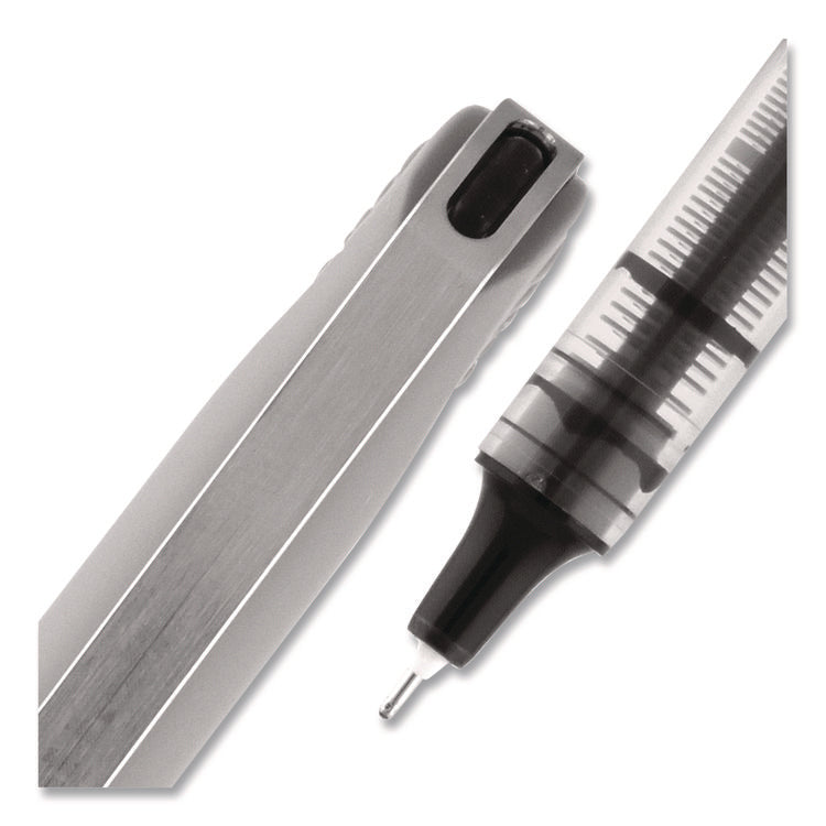 VISION Needle Rollerball Pen, Stick, Fine 0.7 mm, Black Ink, Gray/Clear/Black Barrel, Dozen