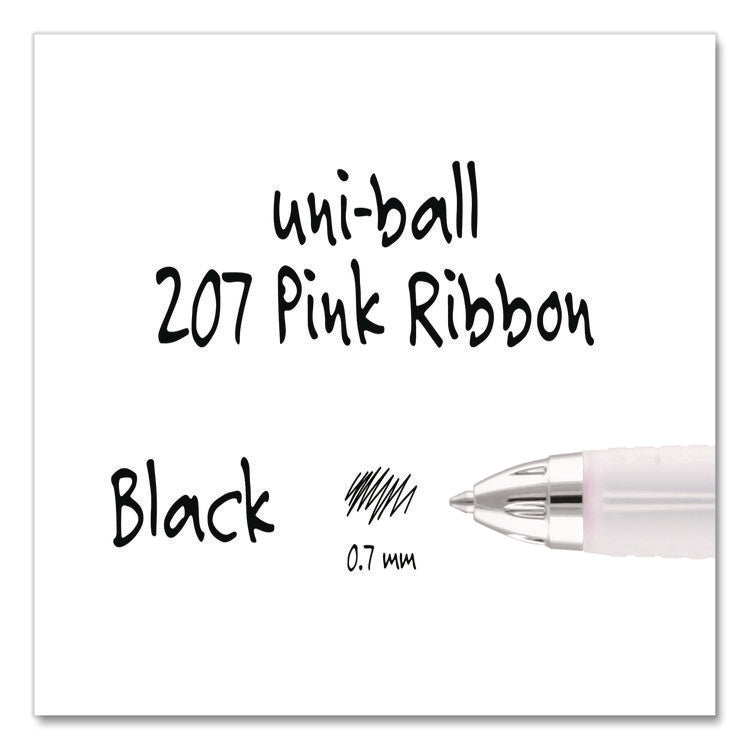 Signo 207 Breast Cancer Awareness Gel Pen, Retractable, Medium 0.7 mm, Black Ink, Translucent Pink/White Barrel, 2/Pack