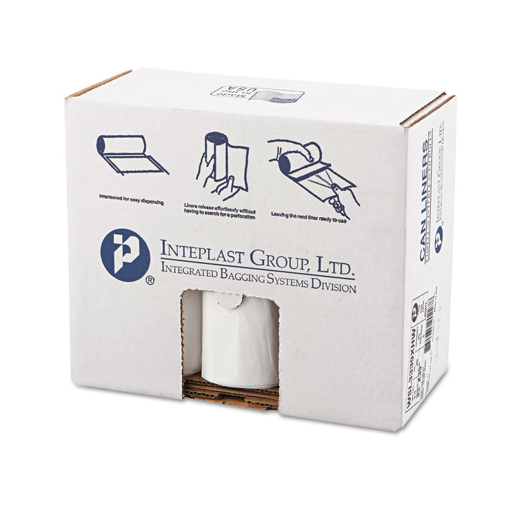 Low-Density Commercial Can Liners, 33 gal, 0.8 mil, 33" x 39", White, Interleaved Roll, 25 Bags/Roll, 6 Rolls/Carton