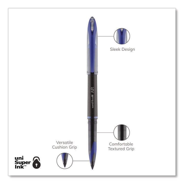 AIR Porous Rollerball Pen, Stick, Medium 0.7 mm, Blue Ink, Black/Blue Barrel, Dozen