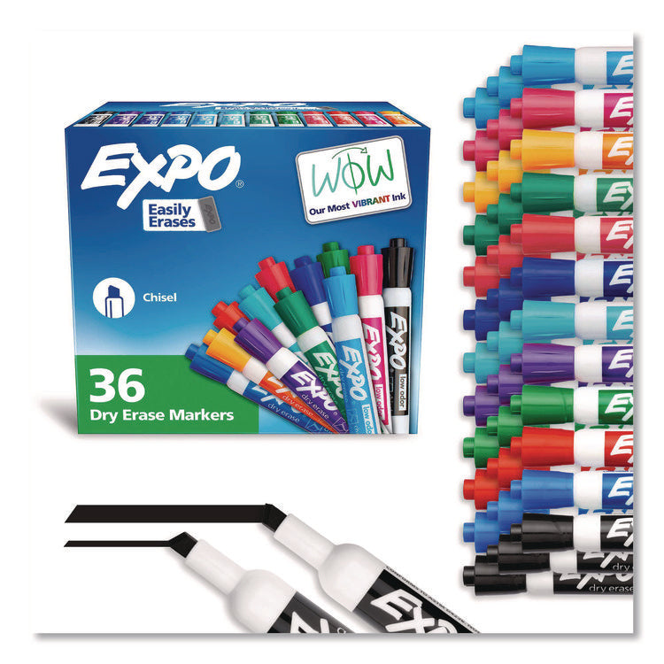 Low Odor Dry Erase Vibrant Color Markers, Broad Chisel Tip, Assorted Colors, 36/pack