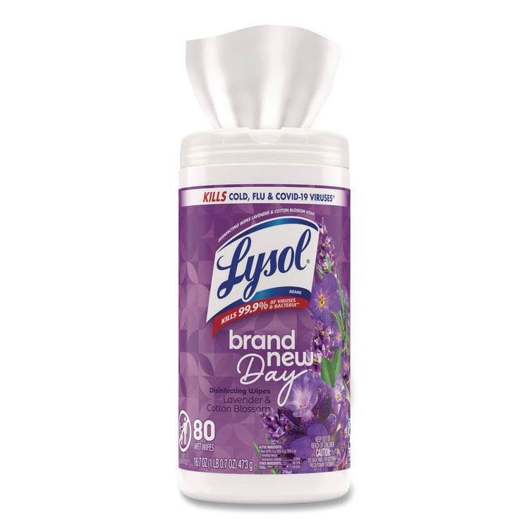Disinfecting Wipes, 1-Ply, 7 x 7.25, Lavender and Cotton Blossom, White, 80 Wipes/Canister, 6 Canisters/Carton