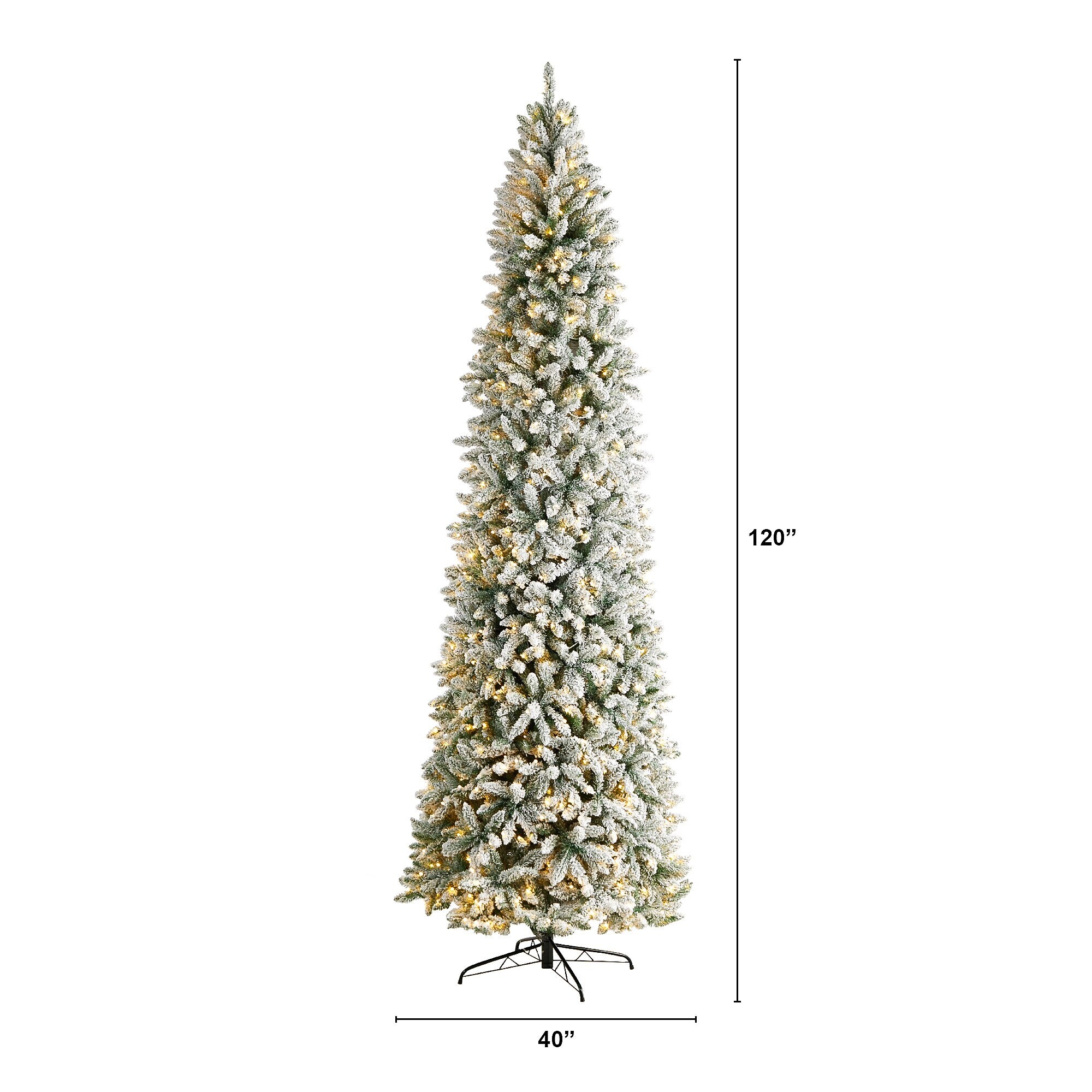 Nearly Natural 10-ft Slim Flocked Montreal Fir Artificial Christmas Tree with 800 Warm White LED Lights (T3314)