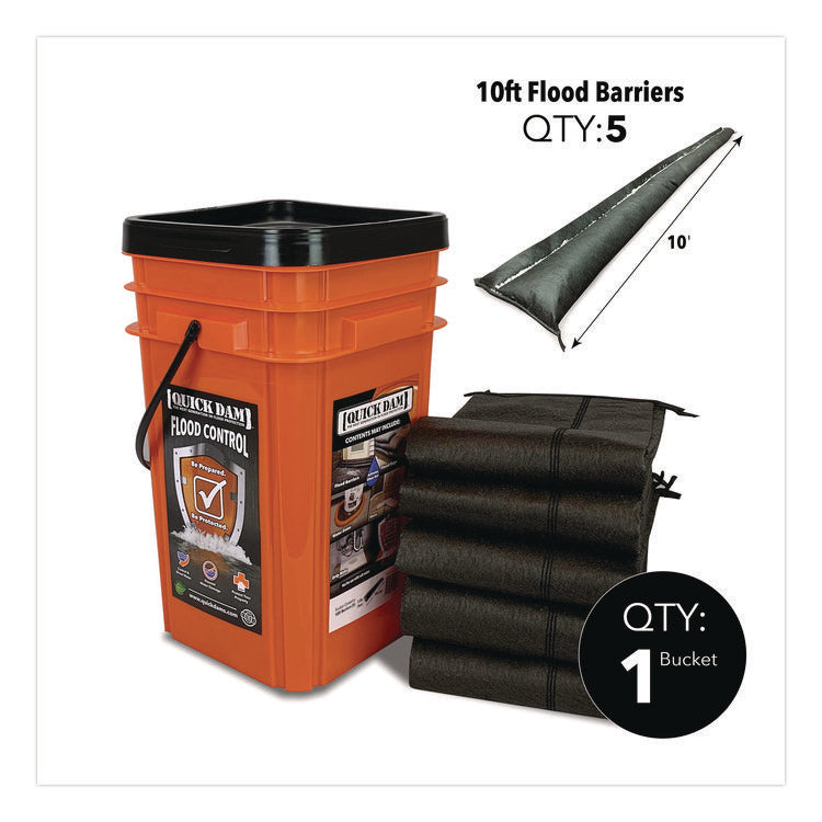 Outdoor Grab and Go Bucket Kit, (1) Bucket, (5) 10 ft Flood Barriers