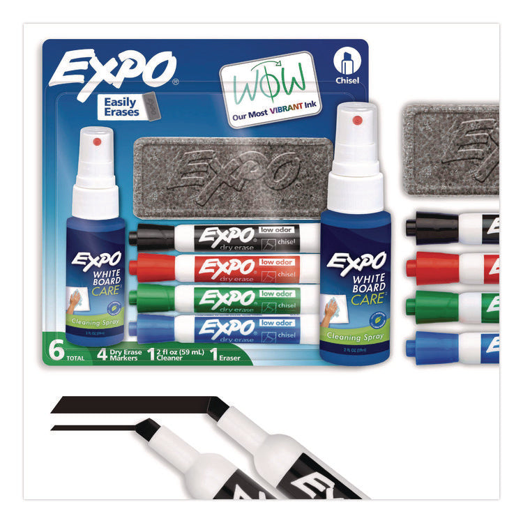 Low-Odor Dry Erase Marker Starter Set, Broad Chisel Tip, Assorted Colors, 4/set